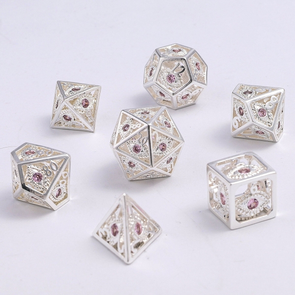 MINI Dragon's Eye Hollow Metal Dice Set - Pink Gems