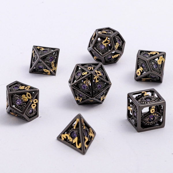 MINI Dragon's Eye Hollow Metal Dice Set - Purple Gems