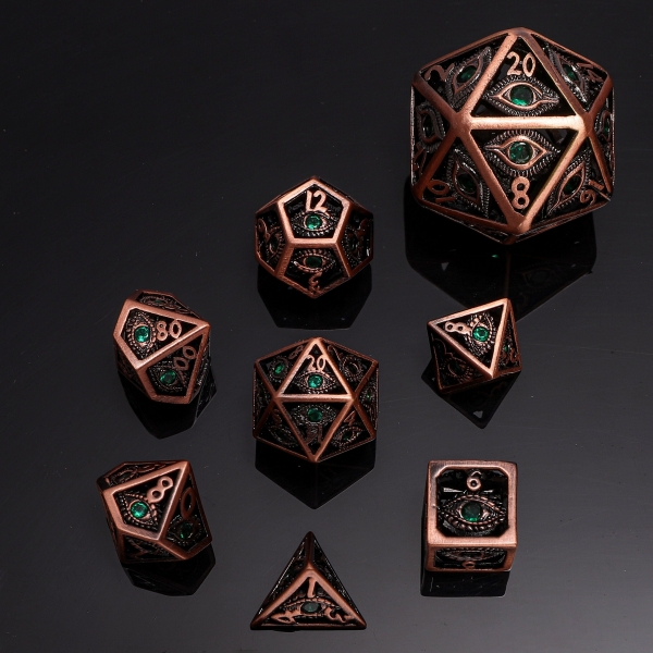 MINI Dragon's Eye Hollow Metal Dice Set - Emerald Green Gems