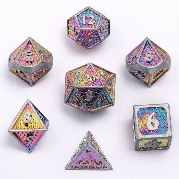Solid Metal Mini Behemoth Dice set - Brushed Rainbow