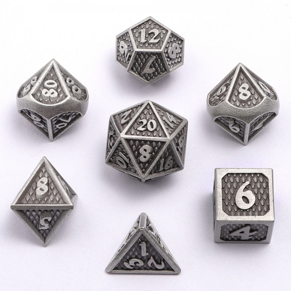 Solid Metal Mini Behemoth Dice set - Brushed Silver