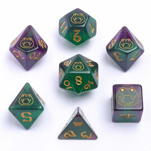 Wyrmforged Rollers - Rounded Resin Polyhedral Dice - Bog Frog Gold