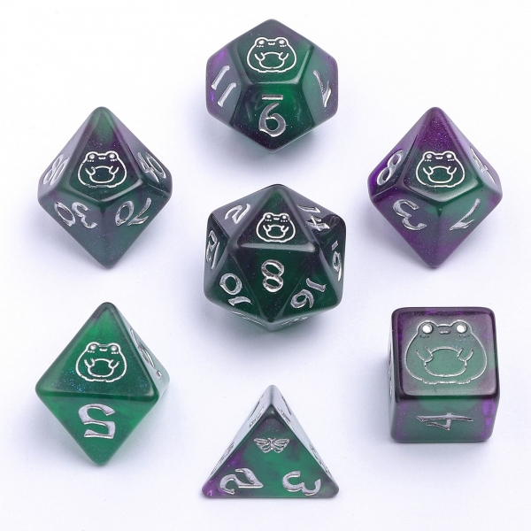 Wyrmforged Rollers - Rounded Resin Polyhedral Dice - Bog Frog Silver