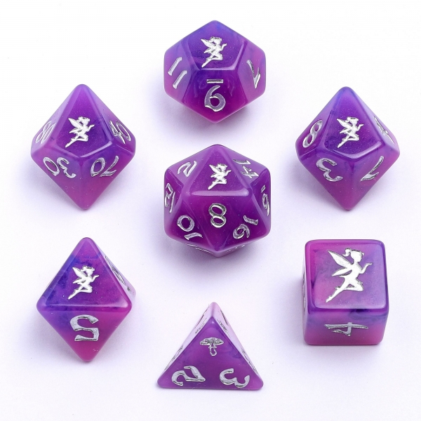 Wyrmforged Rollers - Rounded Resin Polyhedral Dice - Pixie Dust Silver