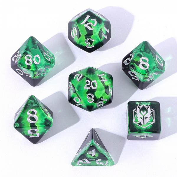 Wyrmforged Rollers - Rounded Resin Polyhedral Dice - Dragon Eye Green