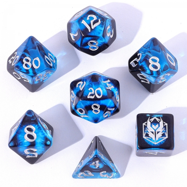 Wyrmforged Rollers - Rounded Resin Polyhedral Dice - Dragon Eye Blue
