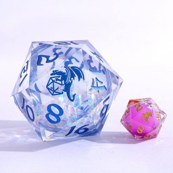 Liquid Core Sharp Edged Resin Astral Flux 55mm D20 - Opal with Blue Ink