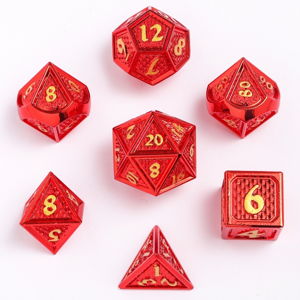 Solid Metal Behemoth Dice set - Red Chrome with Gold