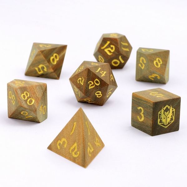 Dragon's Hoard Polyhedral Dice Set - Exotic Wooden Dice - Green Sandalwood