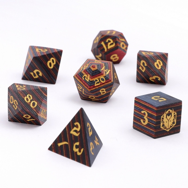 Dragon's Hoard Polyhedral Dice Set - Rainbow Wood
