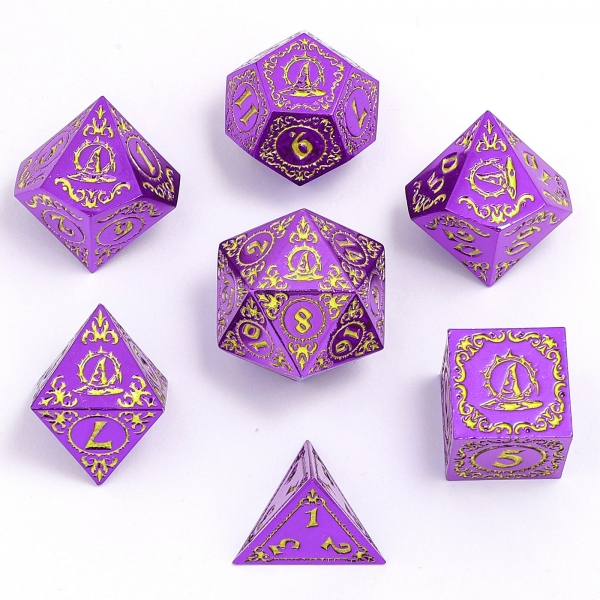 Wizard Solid Metal Polyhedral Dice Set - Purple with Gold