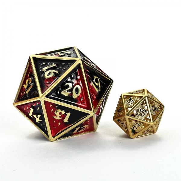45mm Metal Behemoth Spindown D20 - Gold with Red & Black