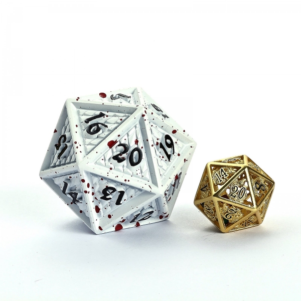 45mm Metal Behemoth Spindown D20 - Matte White with Blood Splatter