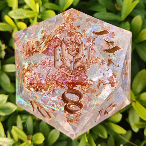 100mm Chonk D20 - Opal w/Copper - Captured Magic hand sanded sharp edge resin