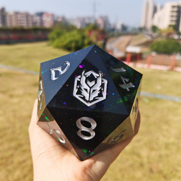 100mm Chonk D20 - Black - Captured Magic hand sanded sharp edge resin
