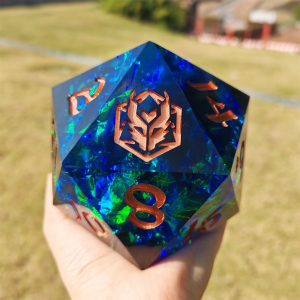 100mm Chonk D20 - Red & Blue - Captured Magic hand sanded sharp edge resin