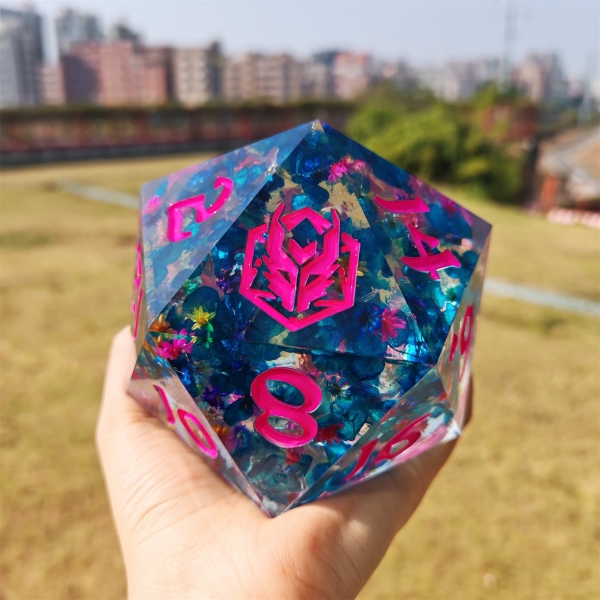 100mm Chonk D20 - Vapor Wave - Captured Magic hand sanded sharp edge resin