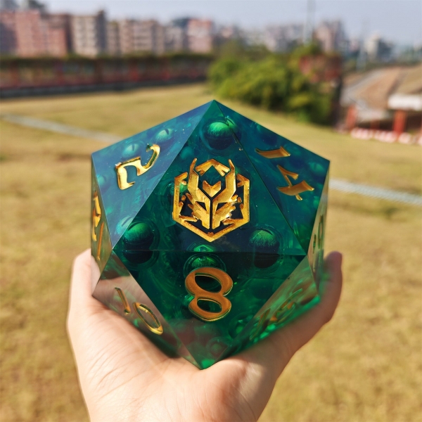 100mm Chonk D20 - Beholder's Eye Gunk - Captured Magic hand sanded sharp edge resin