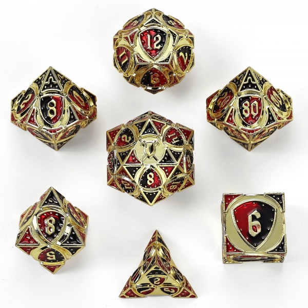 Solid Metal Fighter RPG Dice Set - Gold w/ Red & Black