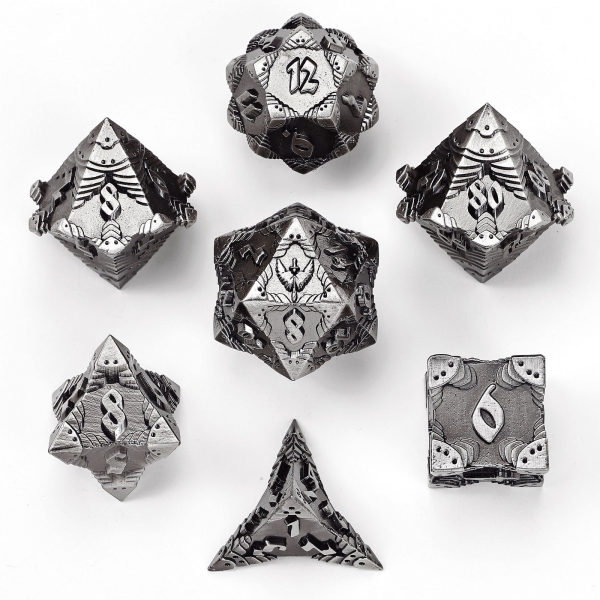 Solid Metal Paladin Class RPG Dice Set - Ancient Silver