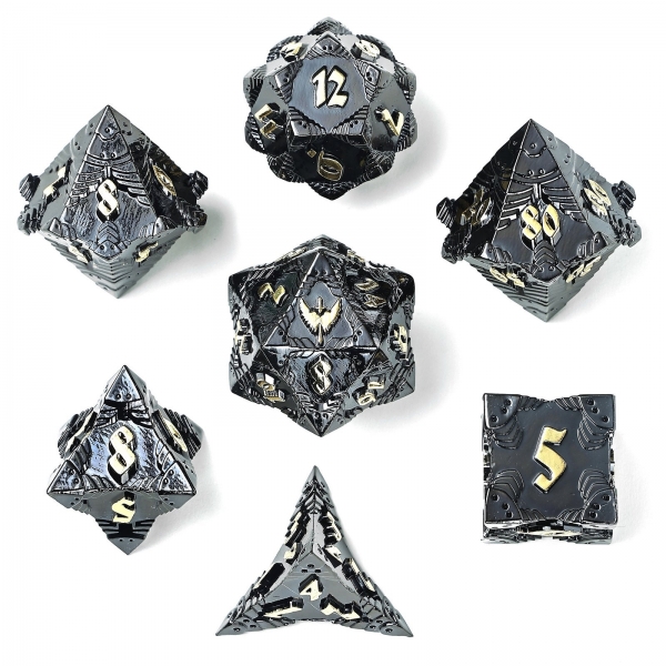 Solid Metal Paladin Class RPG Dice Set - Gunmetal w/ Gold