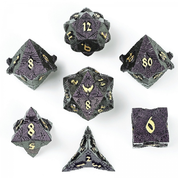 Solid Metal Paladin Class RPG Dice Set Glitter - Purple w/ Gold