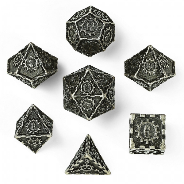 Solid Metal Gear Dice Set - Tarnished Gold