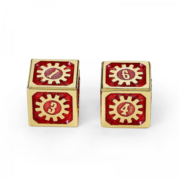 Cogcraft Fidget D6 - Emberforge - Red & Gold