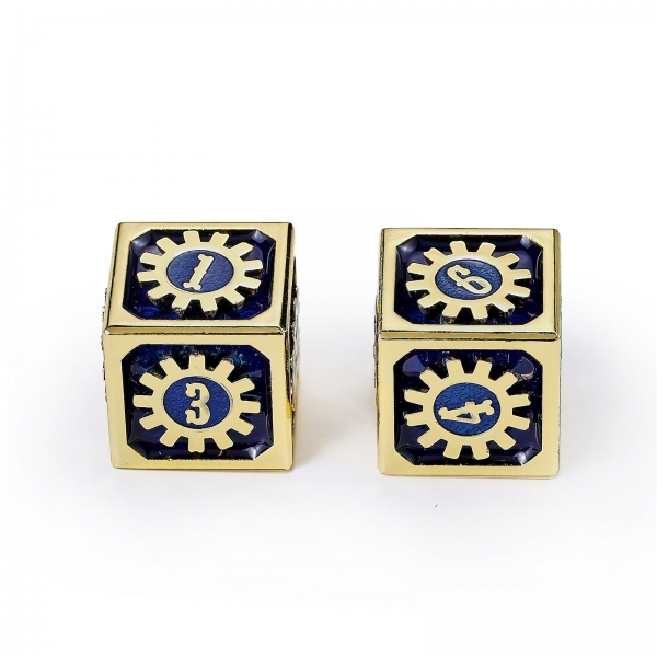 Cogcraft Fidget D6 - Vault Dweller - Blue & gold