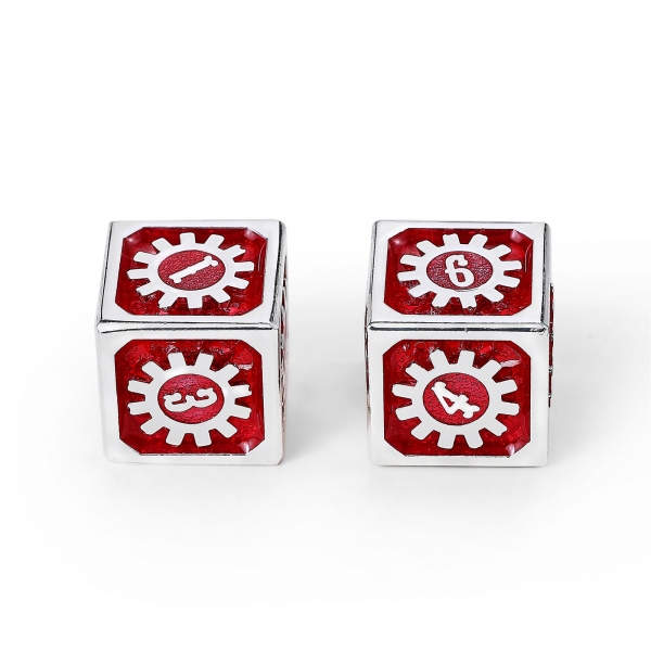 Cogcraft Fidget D6 - Vernmillion - Red & Silver