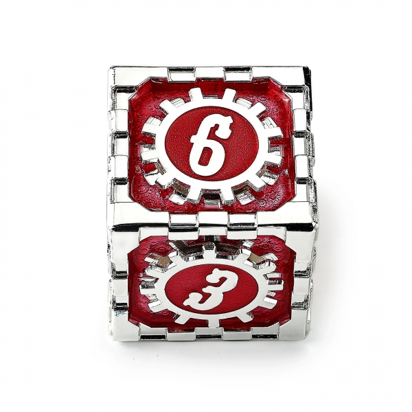 Mythic Size Cogcraft Fidget D6 - Vernmillion - Red & Silver