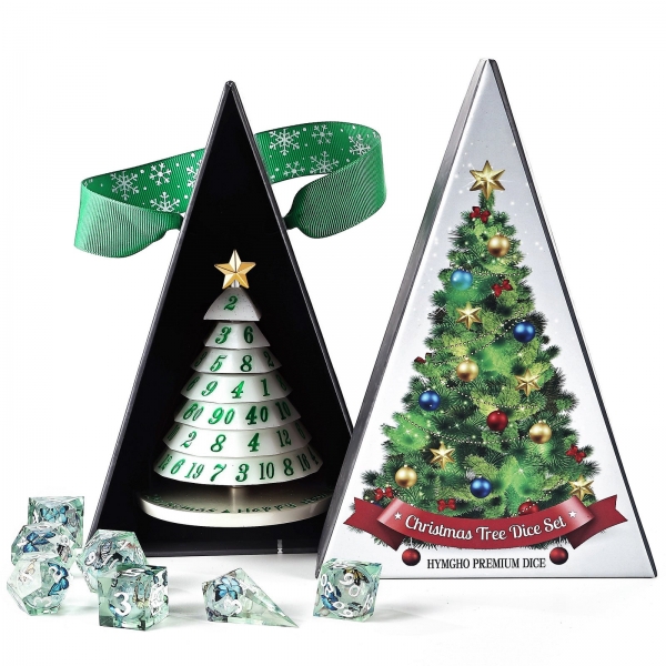 Resin Christmas Tree Dice - Snow White with Green