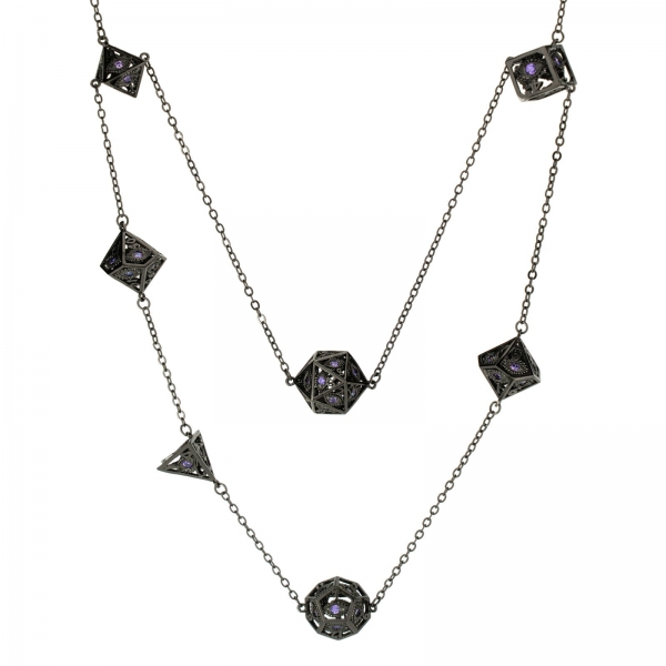 Dragon's Eye 7-die Necklace - Gunmetal with Purple Gems