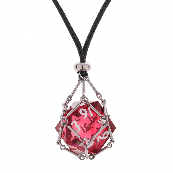 Mysticage Dice Chain Necklace with D20 - Black Leather Chain