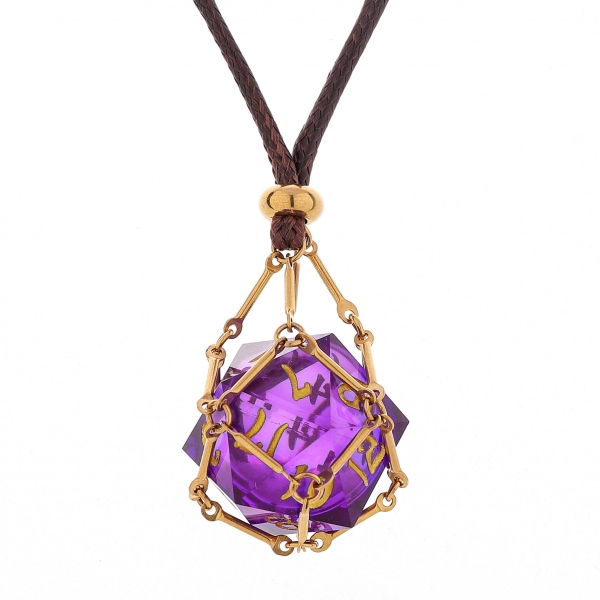Mysticage Dice Chain Necklace with D20 - Brown Leather Chain