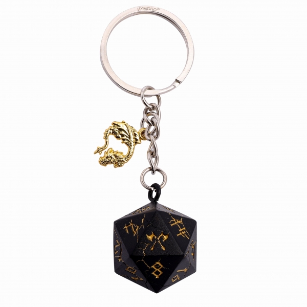 D20 Keychain Barbarian - Black with Gold