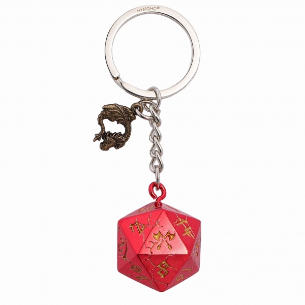 D20 Keychain Barbarian - Red with Gold