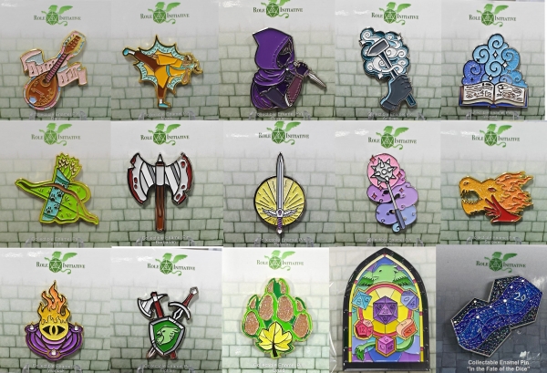 Bundle (Collection) of 15 pins - 1 each of D&D classes + a 2d20 and a Stained Glass Window - Collect