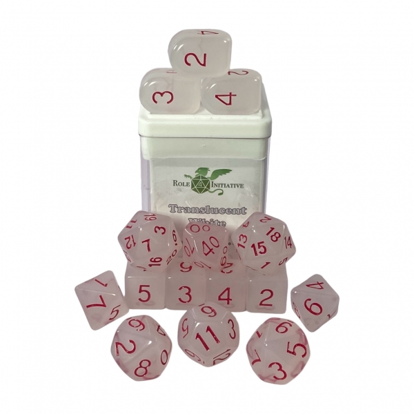 Translucent White w/ Rose Ink - Set of 15 Dice