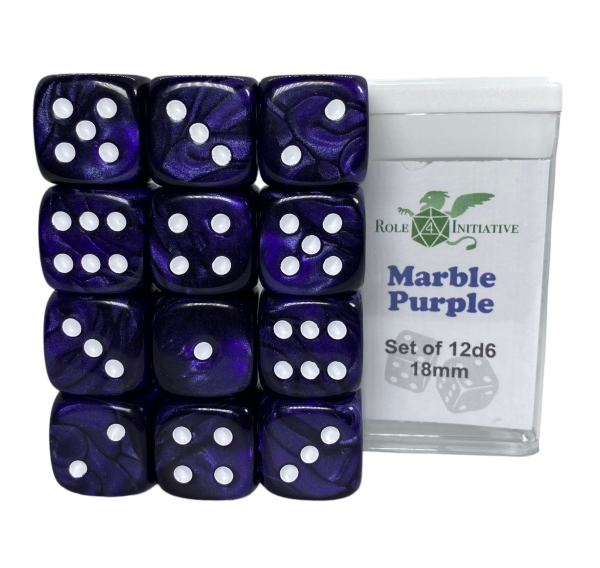 Marble Purple Dice - Set of 12d6 pips 18mm