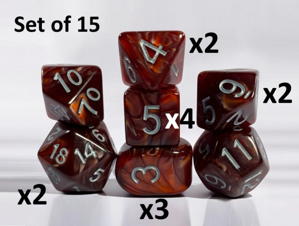 Marble Maroon Dice - Set of 15 w/ Archd4
