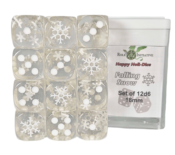 Set of 12d6 pip 18mm dice in Holiday colors: Falling Snow (Diffusion)
