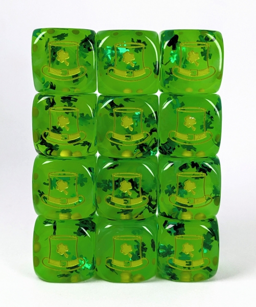 Diffusion Lit Leprechaun - Set of 12d6 pips 18mm w/ symbol