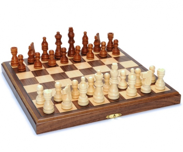 Wood Expressions: Folding Wood Travel Chess Set (11.5 in. Board, 2.6 in. King)