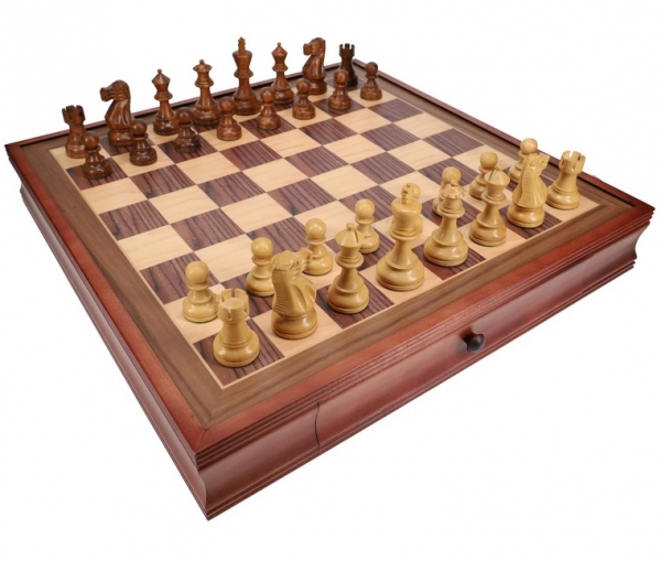 Wood Expressions: Weighted English Chess Set (19 in. Board with Storage, 3.5 in King)