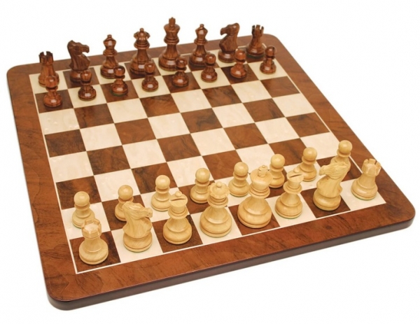 Wood Expressions: Grand English Style Chess Set - Weighted Pieces & Walnut Root Wood Board (19'')