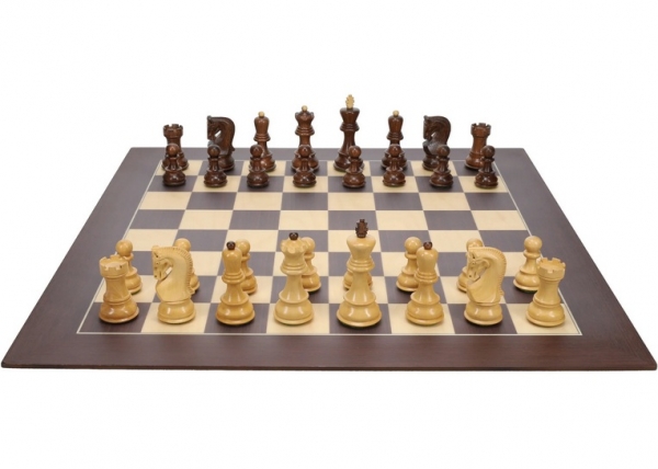 Wood Expressions: Bobby Fischer Zagreb Chess Set with Wooden Board (21.75 in., 3.74 in. King)