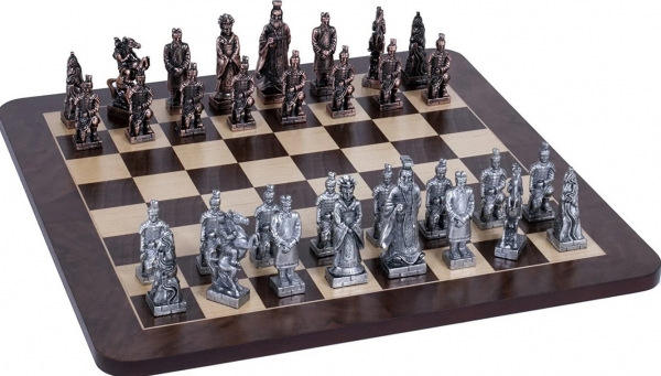 Wood Expressions: Chinese Qin Chess Set - Pewter Pieces & Walnut Root Board (16'')