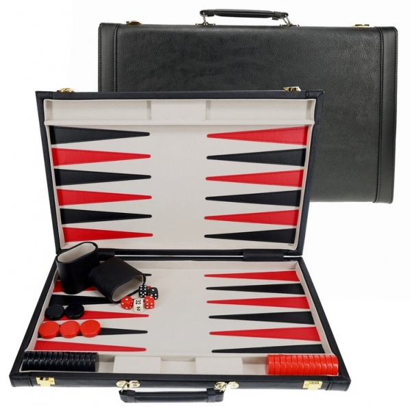 Wood Expressions: Elegant Leatherette Backgammon Set (18 x 11 in. closed)