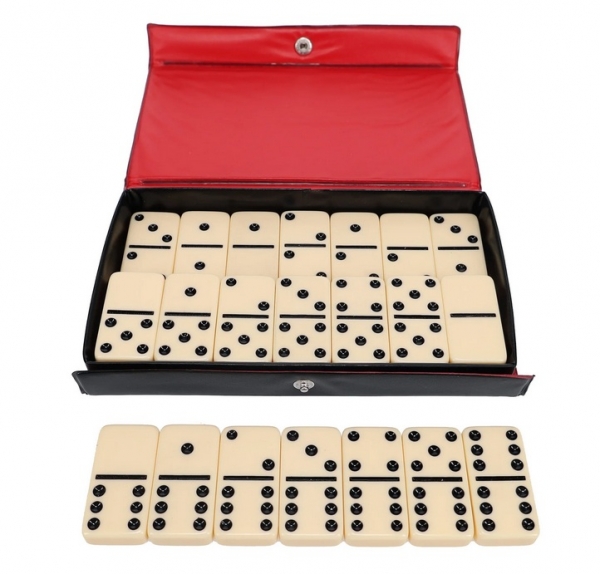 Wood Expressions: Double 6 Dominoes - Ivory with Black Vinyl Case